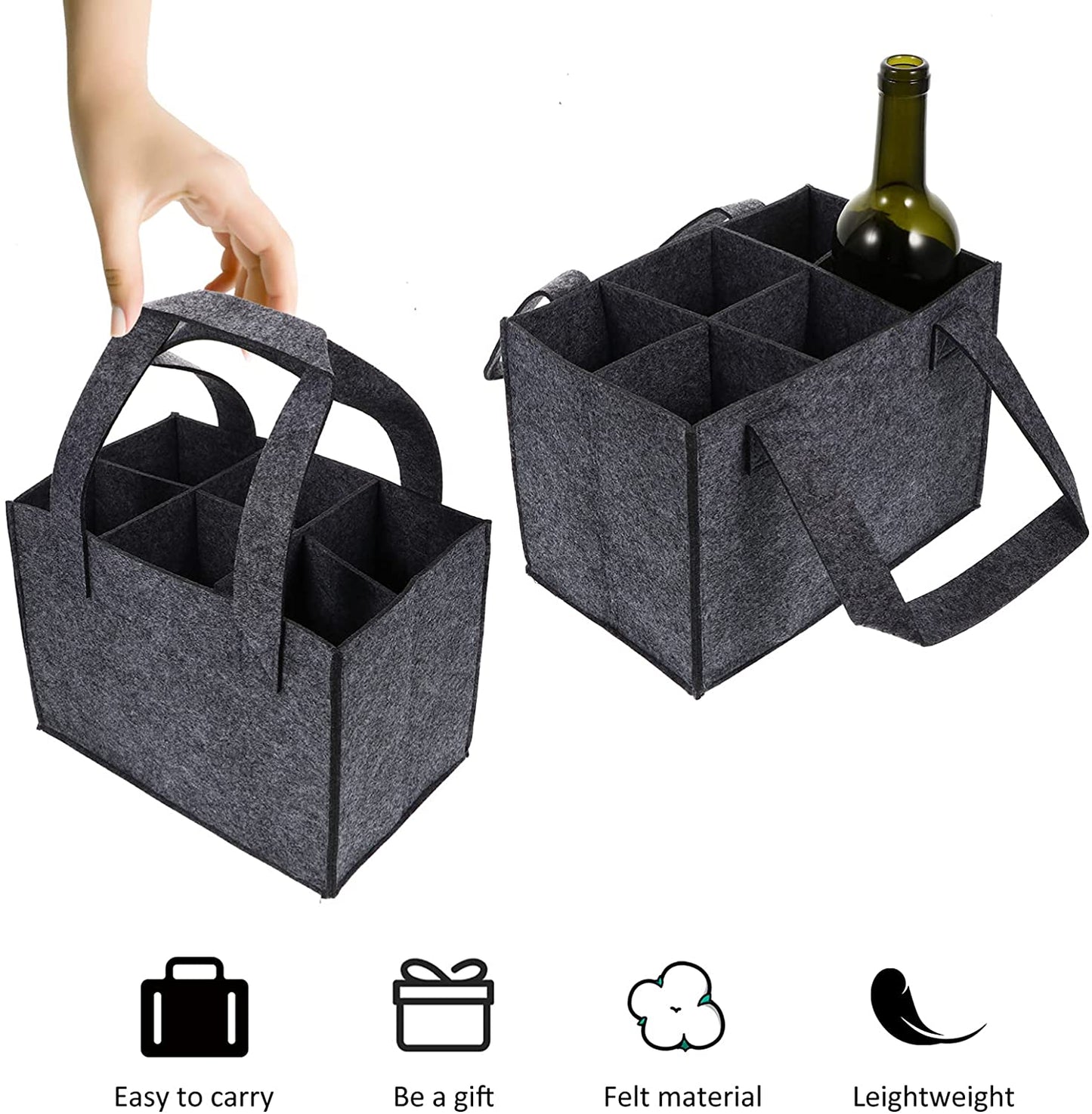 SYUTAM Cotton 6 Bottle Wine Carrier Bag, Reusable Wine Bottle Tote Bag, Portable Wine