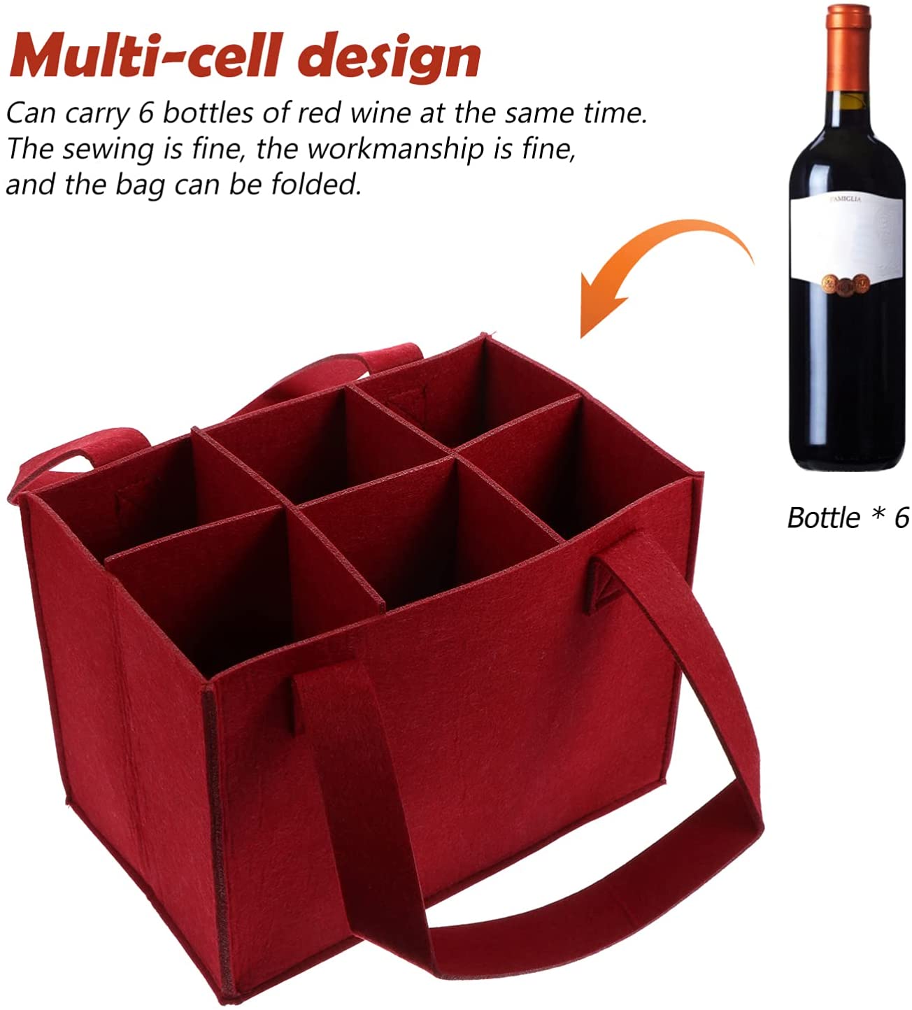 SYUTAM Cotton 6 Bottle Wine Carrier Bag, Reusable Wine Bottle Tote Bag, Portable Wine