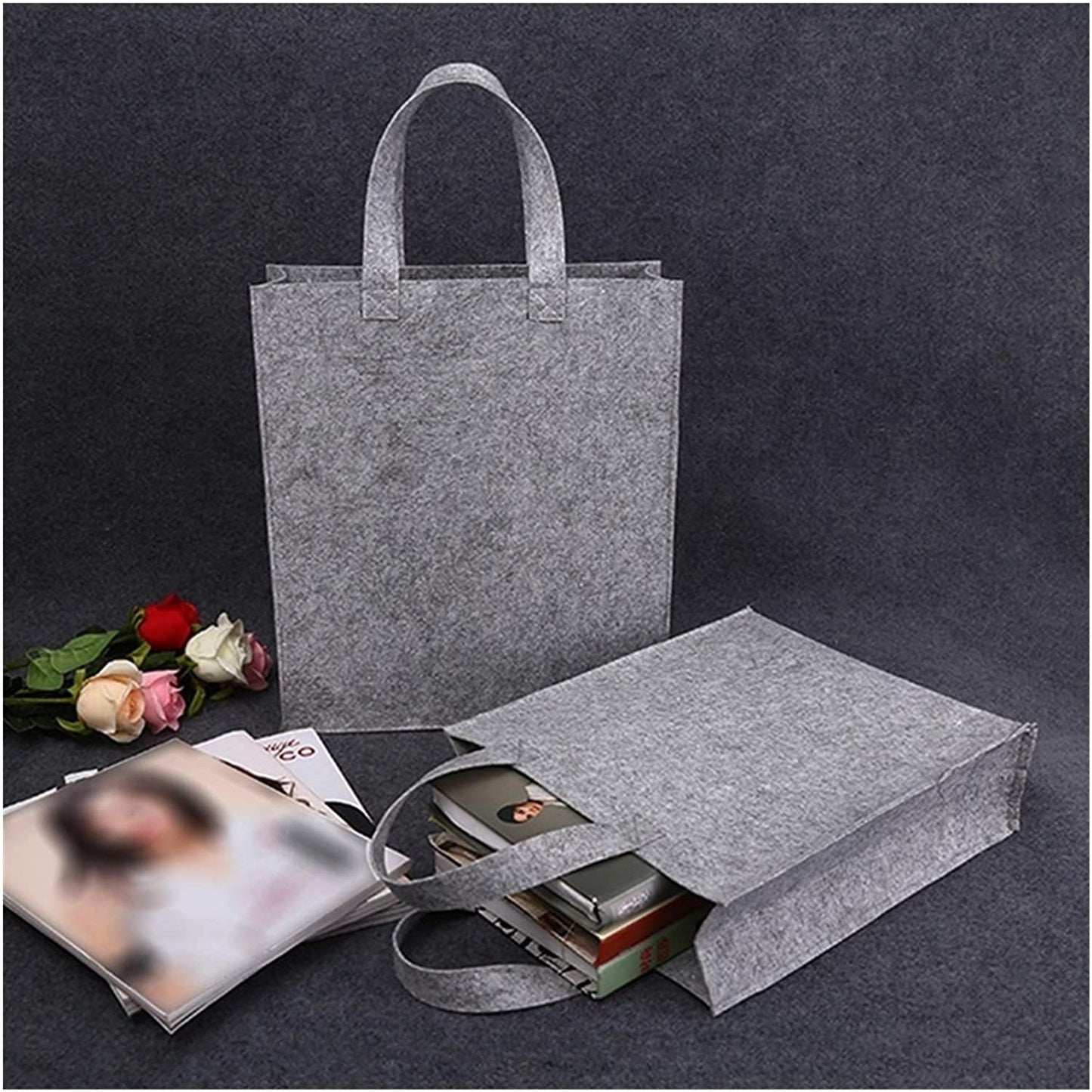 SYUTAM Felt Reusable Shopping Bag, Storage Tote Utility Bag with Reinforced Handles for Grocery, Work, Travel, Newspaper Magazine, Toys, Clothes,