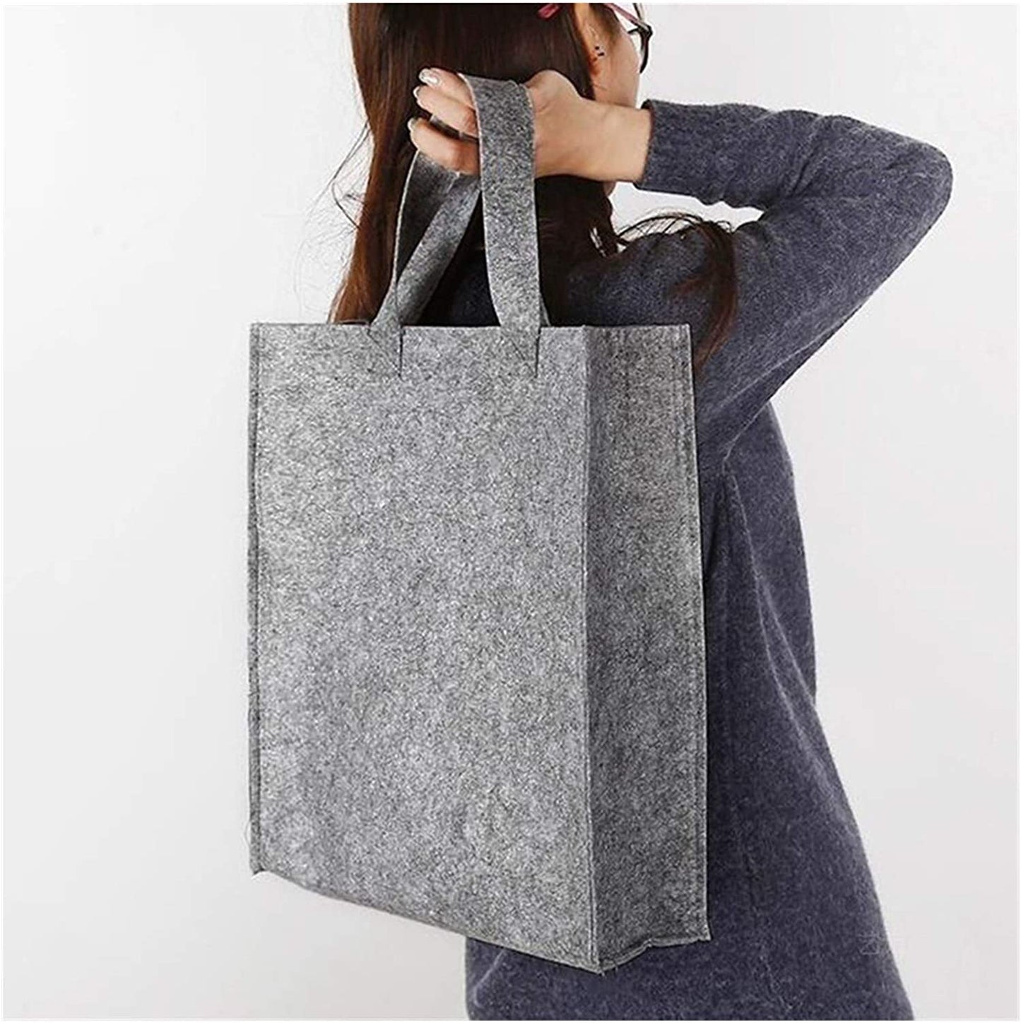 SYUTAM Felt Reusable Shopping Bag, Storage Tote Utility Bag with Reinforced Handles for Grocery, Work, Travel, Newspaper Magazine, Toys, Clothes,