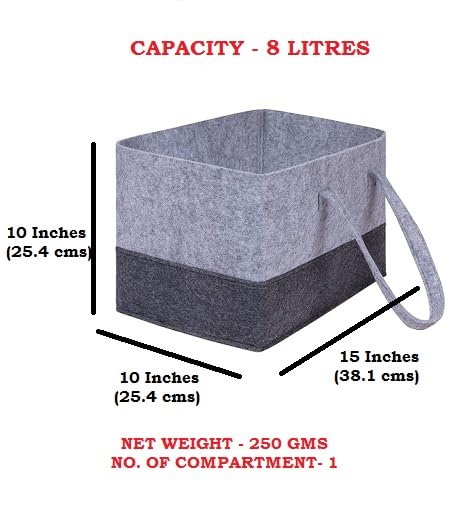 SYUTAM Felt Essential Storage Tote Basket | Portable & Foldable Bin with Handles for Toys, Clothes, Blankets, Stationary, Magazines | Light Grey & Dark Grey