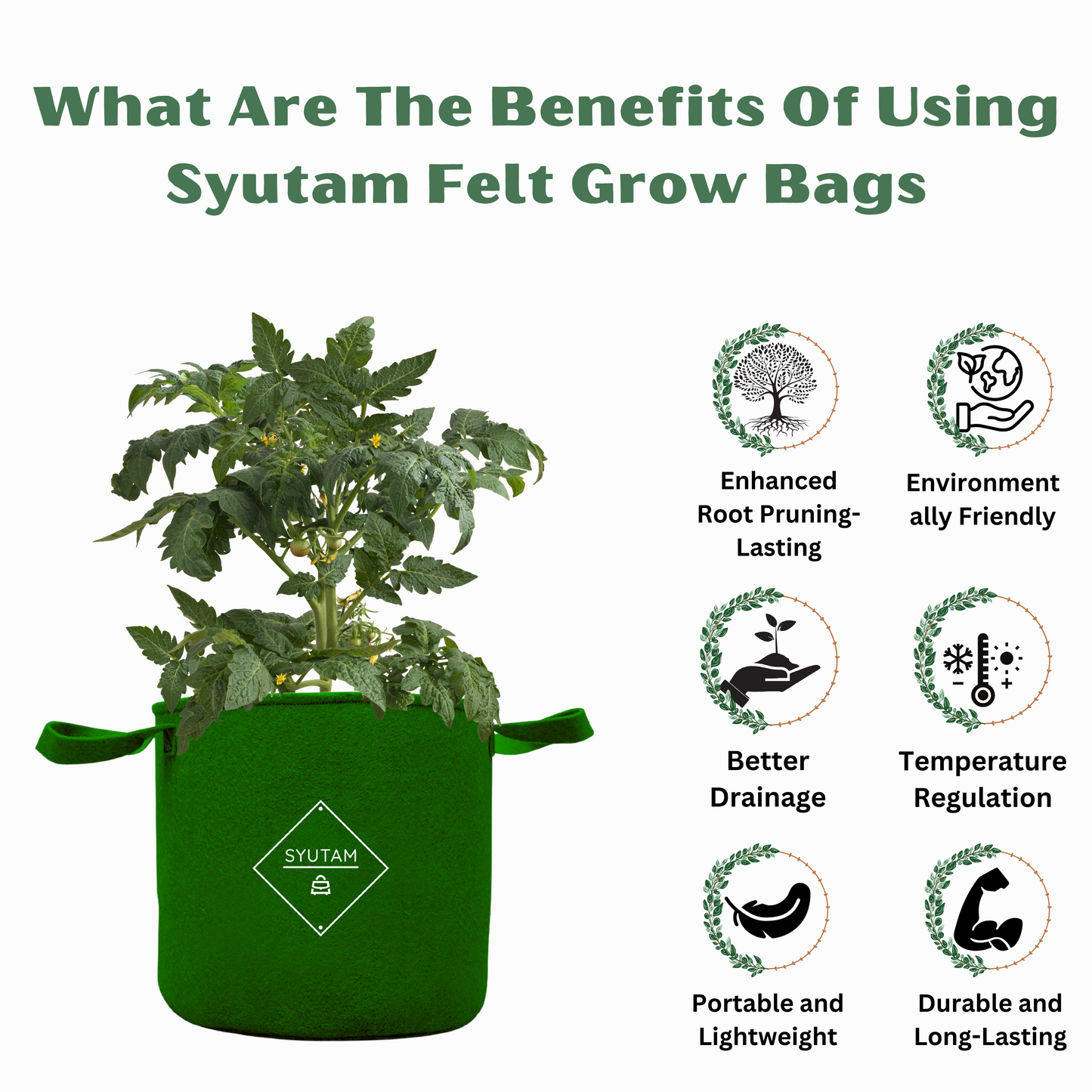 SYUTAM Geo Fabric Grow Bags, Gardening Containers, Plant Root Health, Eco-Friendly Gardening, Durable pots, Drainage, Reusable, Indoor Gardening Solutions