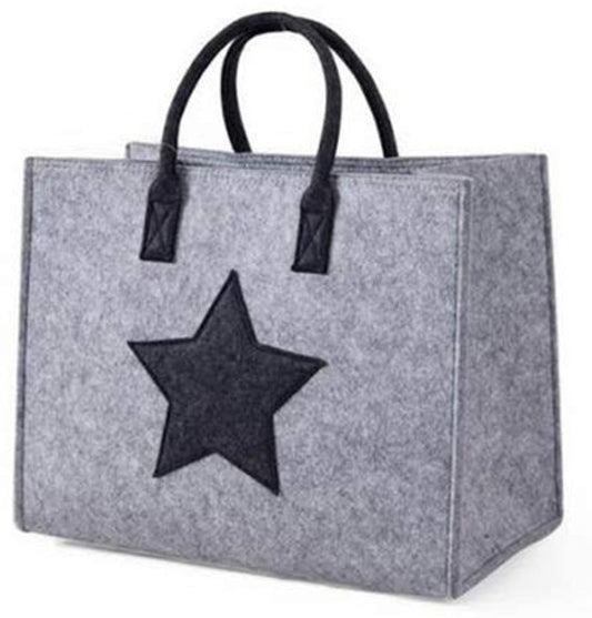 SYUTAM Reusable Shopping Bag, Felt Storage Tote Utility Bag with White Star and Handles | Work, Beach, Travel, Newspaper, Magazine, Toy, Clothes