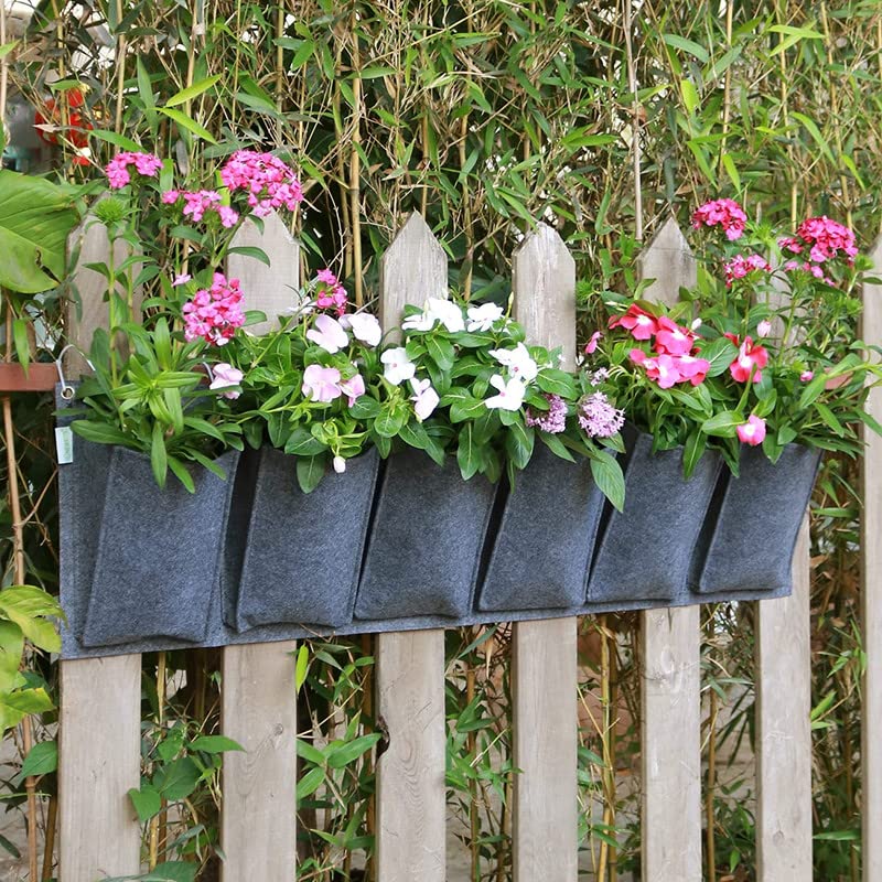 SYUTAM Non-Woven Felt Fabric Vertical Wall Planter 6 Pockets Grow Bag for Gardening, Plants, Flowers, Suitable for Indoor and Outdoor