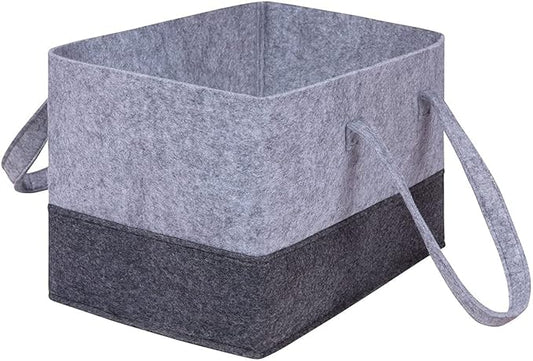 SYUTAM Felt Essential Storage Tote Basket | Portable & Foldable Bin with Handles for Toys, Clothes, Blankets, Stationary, Magazines | Light Grey & Dark Grey