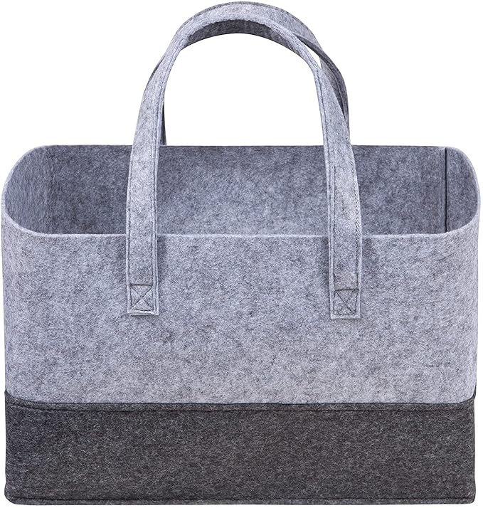 SYUTAM Felt Essential Storage Tote Basket | Portable & Foldable Bin with Handles for Toys, Clothes, Blankets, Stationary, Magazines | Light Grey & Dark Grey